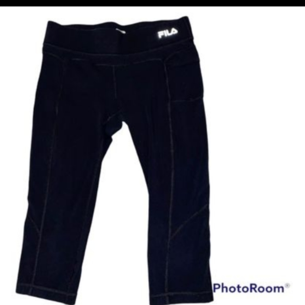 Fila Sport Cropped Leggings Black Size Small Front Pocket